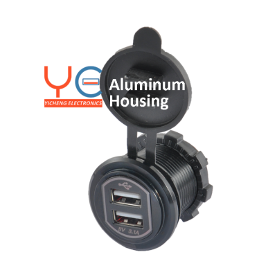 12V 24V 3.1A Aluminum Housing Dual Charger Socket USB Port