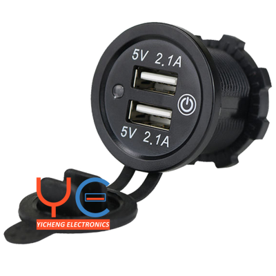 Dual Port 2.1A 4.2A 12V 24V Universal Car USB Charger with Touch Button Switch