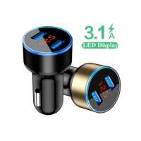 Customized Logo High Speed 3.1A Dual USB Car Charger Led Digital Display charging adapter