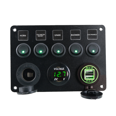 12V 24V Universal Bus Car 3.1A USB Charger & Voltmeter & Socket on Panel with 5 Switches