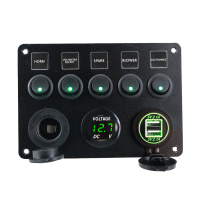 12V 24V Universal Bus Car 3.1A USB Charger & Voltmeter & Socket on Panel with 5 Switches