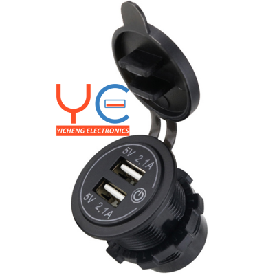 2.1A 12 - 24 Volt Dual Port Socket USB Charger with Touch Button ON OFF Switch