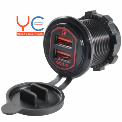 12-24V DC Aluminum Housing 3A + 3A Dual USB Port QC3.0 Car Charger