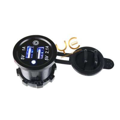 Dual Port 2.1A 12V 24V Universal Car USB Charger with Touch Button Switch